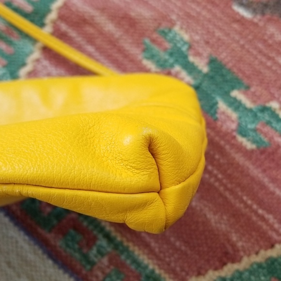 Vintage Yellow Leather Shoulder Bag Clutch Purse - Picture 3 of 8